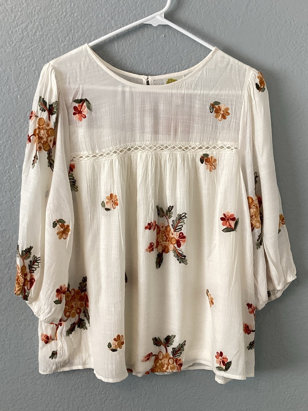 fig and flower Cream Floral Embroidered Peasant Tunic